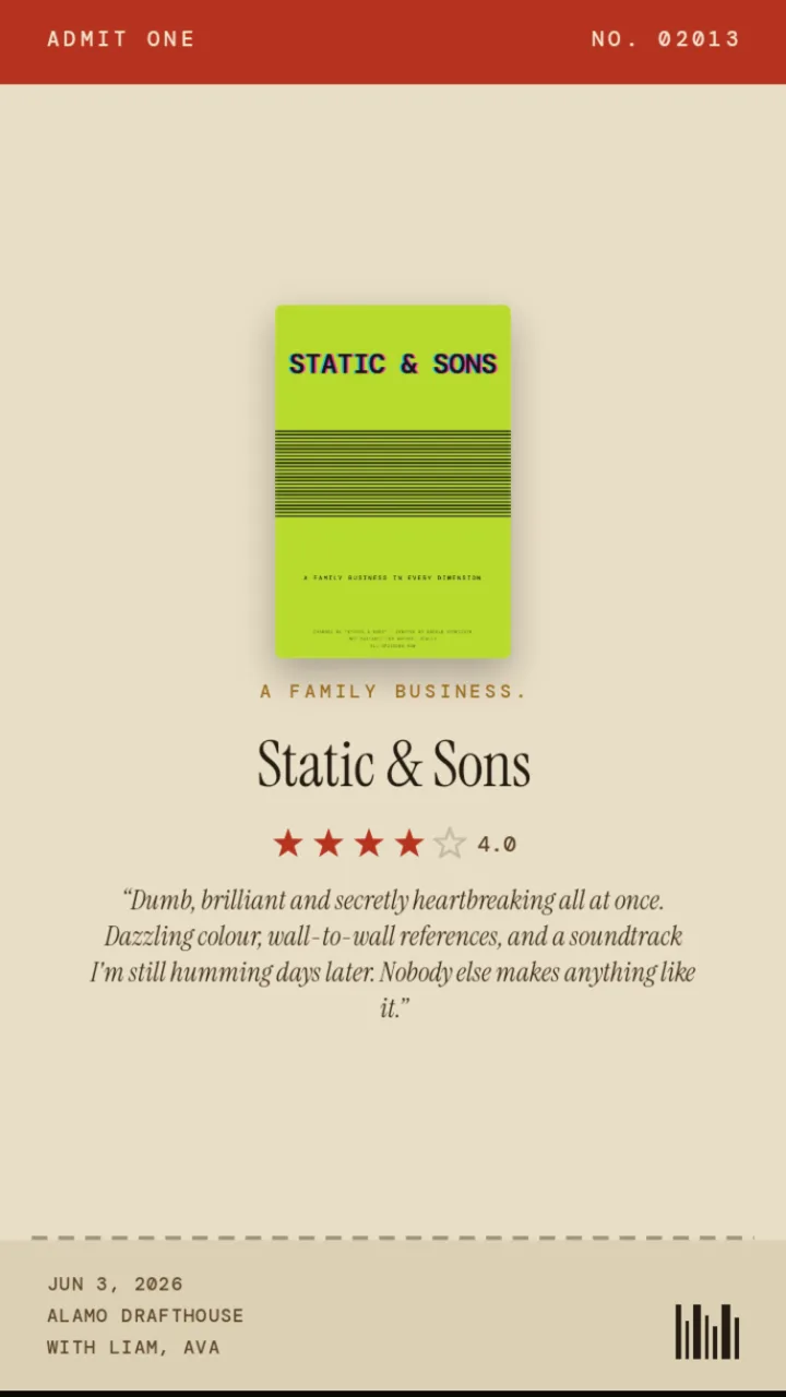 Static and Sons reviewed in an admit-one ticket-stub look